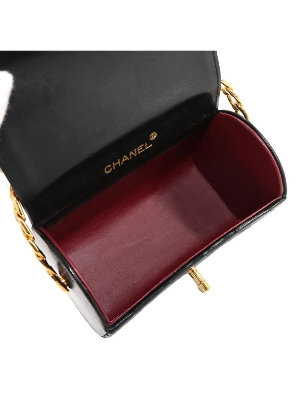 Chanel Quilted Top Handle Flap Hand Bag Lambskin Black Vintage